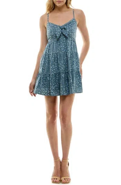Row A Tie Front Fit & Flare Minidress In Blue Multi
