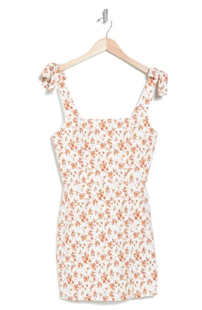 Row A Tie Shoulder Minidress In Ivory Pink Floral
