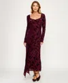 Row A Women's Burnout Long Sleeves Maxi Dress In Red