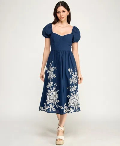 Row A Women's Embroidered Sweetheart Neck Midi Dress In Blue
