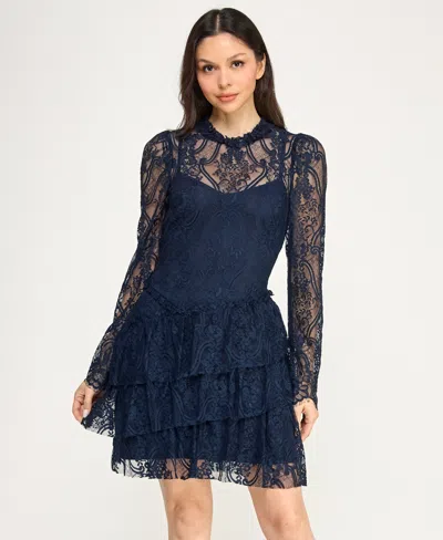 Row A Women's Long-sleeves 3 Tier Dress In Blue