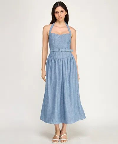 Row A Women's Sweetheart Neck Fit & Flare Midi Dress In Blue