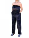 Rowdy Crowd Betty Velvet Jumpsuit In Black In Blue