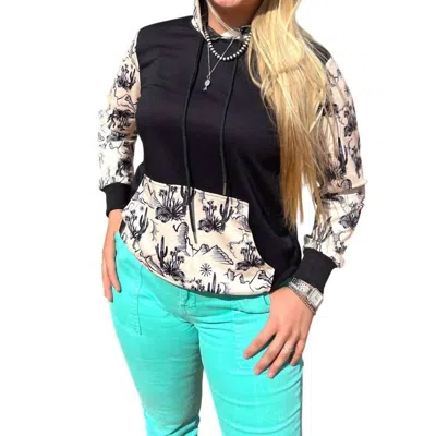 Rowdy Crowd Cactus Plains Hoodie In Black/cream