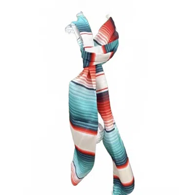 Rowdy Crowd Good Life Long Western Southwestern Cowgirl Scarf In Turquoise And Coral Serape-stripe In Blue