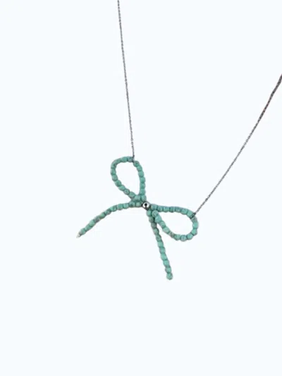 Rowdy Crowd Women's Pearl Bow Beaded Necklace In Teal Navajo In Multi