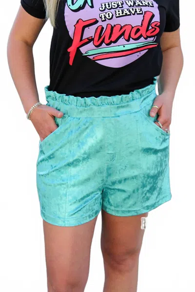 Rowdy Crowd Women's Vetiver Velvet Shorts In Turquoise In Blue