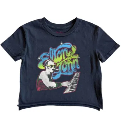 Rowdy Sprout Kids' Boy's Elton John Not Quite Crop Top Tee In Jet Black In Blue