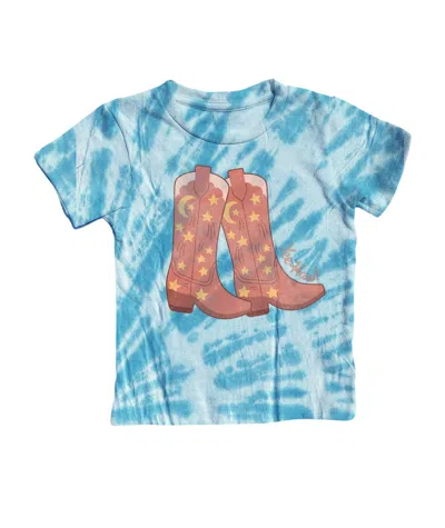 Rowdy Sprout Kids' Girl's Cowboy Boots Tee In Blue Tie Dye In Animal Print