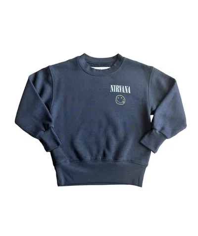 Rowdy Sprout Kids' Girl's Nirvana Smiley Crew Sweatshirt In Washed Black In Blue