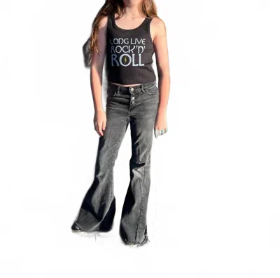 Rowdy Sprout Kids' Girls Rock N' Roll Tank Top In Jet Black In Gray