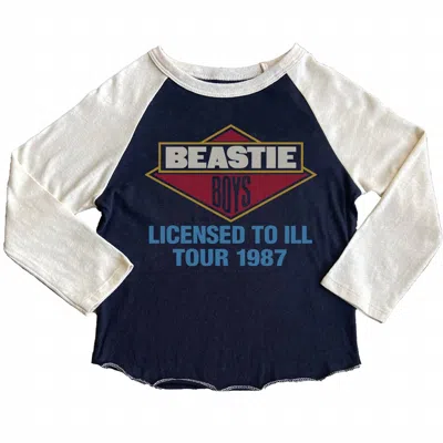 Rowdy Sprout Kid's Beastie Boys License To Ill Long Sleeve Raglan Tee In Blue/ White In Multi