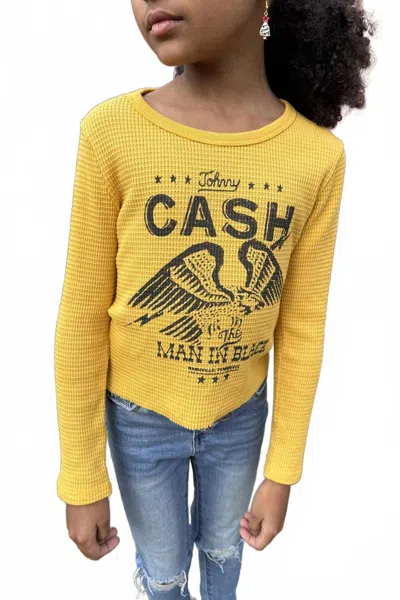 Rowdy Sprout Kid's Johnny Cash Man Thermal Tee In Gold In Yellow