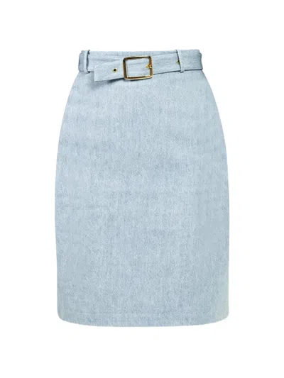 Rowen Rose Belted Denim Skirt In Blue
