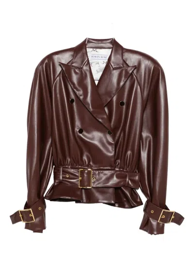 Rowen Rose Belted Double-breasted Jacket In Brown