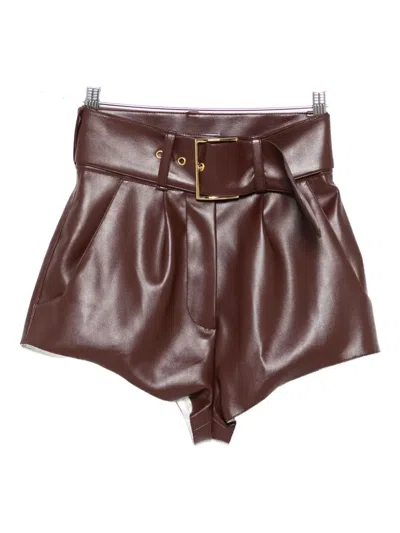 Rowen Rose Belted Faux-leather Shorts In Brown