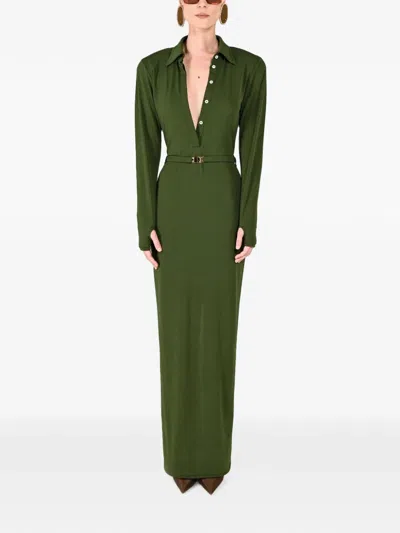 Rowen Rose Belted Jersey Maxi Polo Dress In Green
