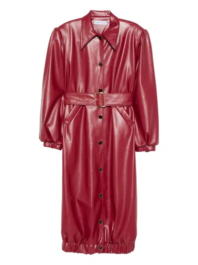 Rowen Rose Belted Puff-sleeve Coat In Red