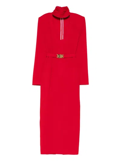 Rowen Rose Belted Roll-neck Maxi Dress In Red