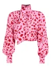 Rowen Rose Bow Neck Dalmatian-pattern Blouse In Pink