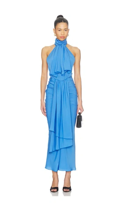 Rowen Rose Bow Neck Maxi Dress In Blue