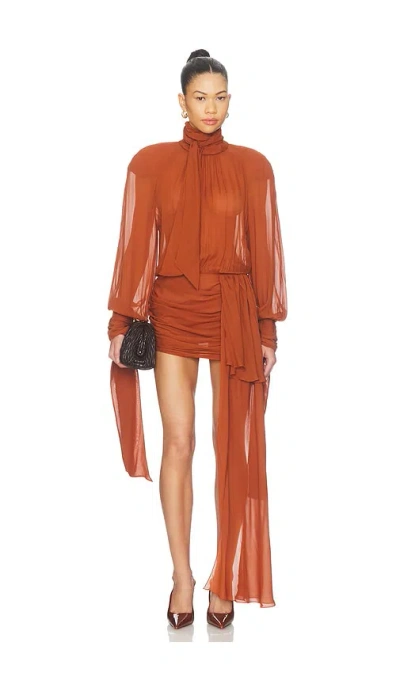 Rowen Rose Bow Neck Mini Dress In Orange
