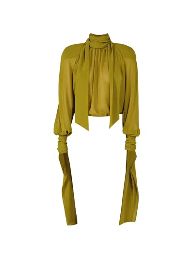Rowen Rose Bow-neck Draped Blouse In Green