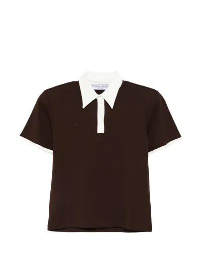 Rowen Rose Contrast-collar Polo Top In Brown