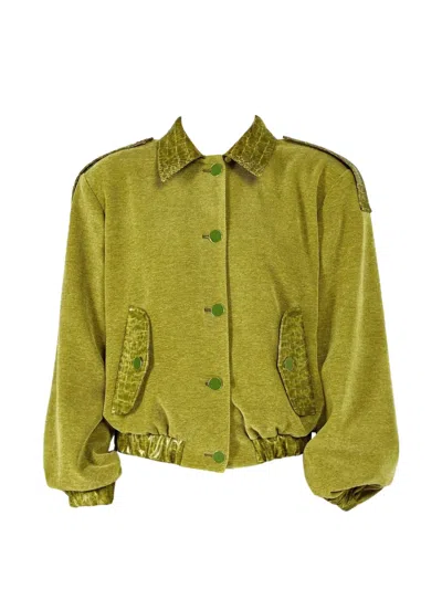 Rowen Rose Corduroy Croc-effect Bomber Jacket In Green
