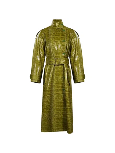 Rowen Rose Croc-effect Belted Coat In Green