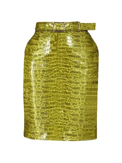 Rowen Rose Croc-effect Belted Mini Skirt In Green