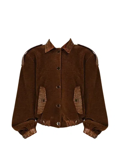 Rowen Rose Croc-effect Corduroy Bomber Jacket In Brown