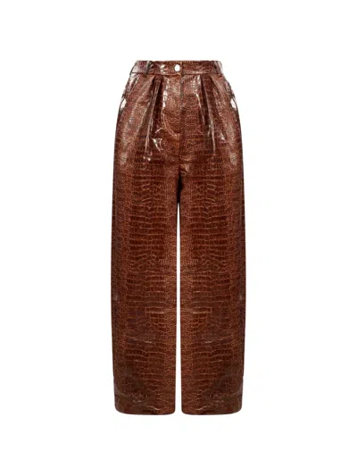 Rowen Rose Croc-effect High-waisted Trousers In Brown