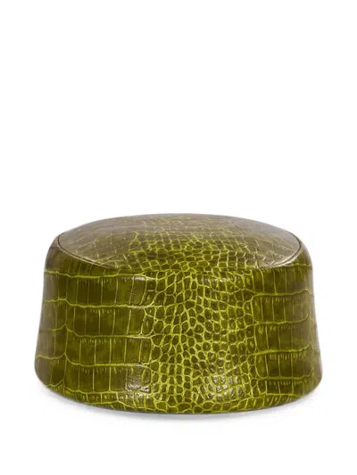 Rowen Rose Croc-effect Leather Pillbox Hat In Green