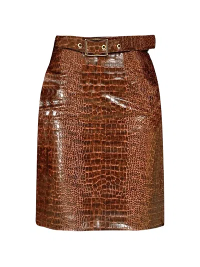 Rowen Rose Croc-effect Pencil Skirt In Brown