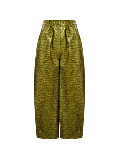 Rowen Rose Croc-effect Wide-leg Trousers In Purple