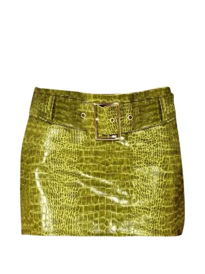 Rowen Rose Croco-effect Belted Mini Skirt In 그린