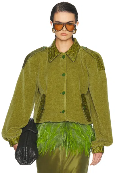 Rowen Rose Crop Bomber Jacket In Green