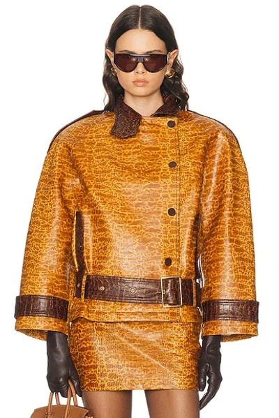 Rowen Rose Crop Trench Jacket In Mustard & Tan