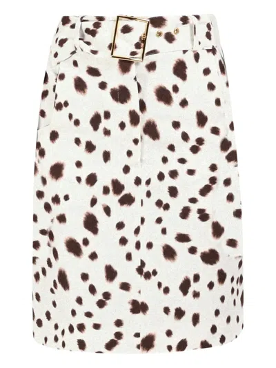Rowen Rose Dalmatian-pattern Belted Skirt In White