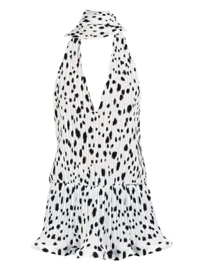 Rowen Rose Dalmatian-pattern Pleated Dress In White