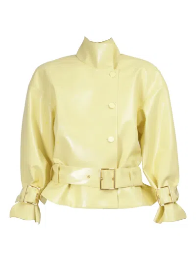 Rowen Rose Faux-leather Oversized Bomber Jacket In Yellow