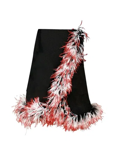 Rowen Rose Feather-trim Georgette Midi Skirt In Black