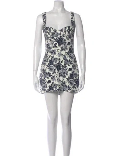 Pre-owned Rowen Rose Floral Print Mini Dress In White