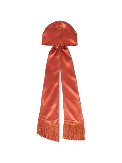 Rowen Rose Fringed Satin-finish Head Scarf In Orange