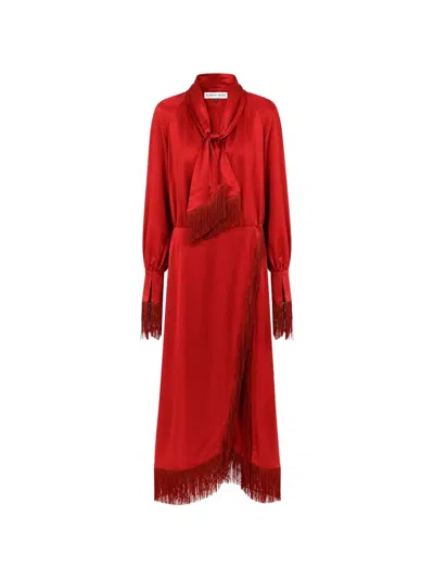 Rowen Rose Fringed Scarf-detail Midi Dress In Red