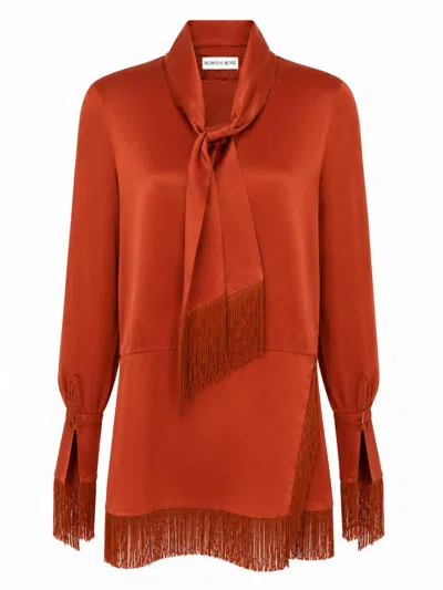 Rowen Rose Fringed Scarf-detail Mini Dress In Red