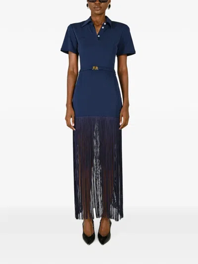 Rowen Rose Fringe-trim Polo Maxi Dress In Blue