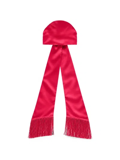 Rowen Rose Fringe-trimmed Satin Hair Scarf In Red