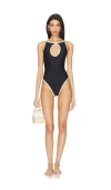 Rowen Rose Halterneck Cut-out-detailing Swimsuit In Black